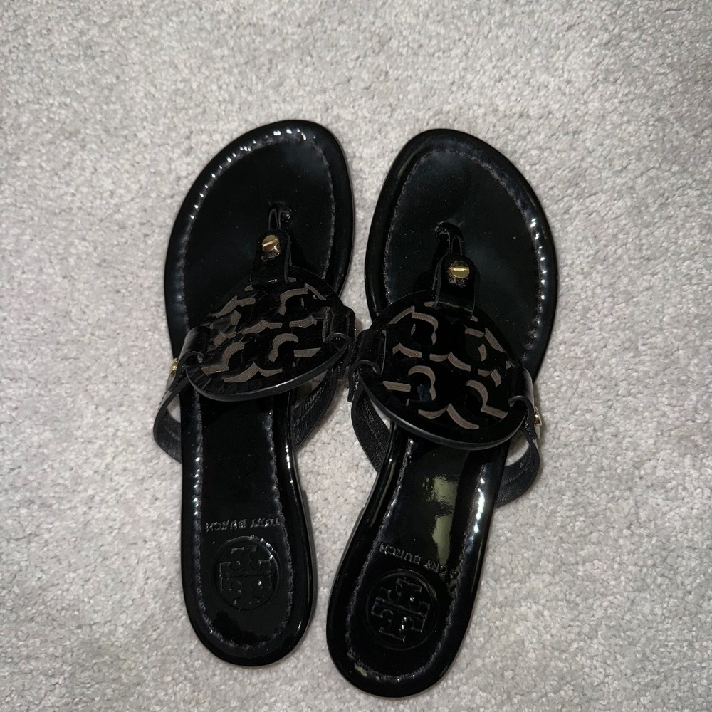 Tory Burch Miller Sandals, Black Patent, Size 6.5